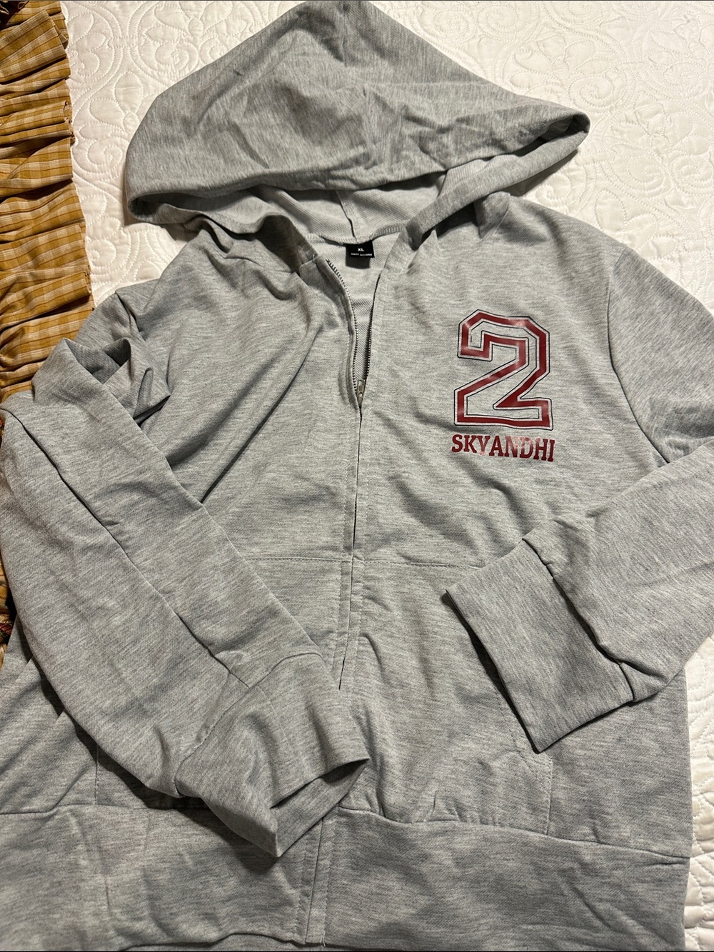 Women’s Grey Zip-Up Hoodie with Maroon '2' Graphic